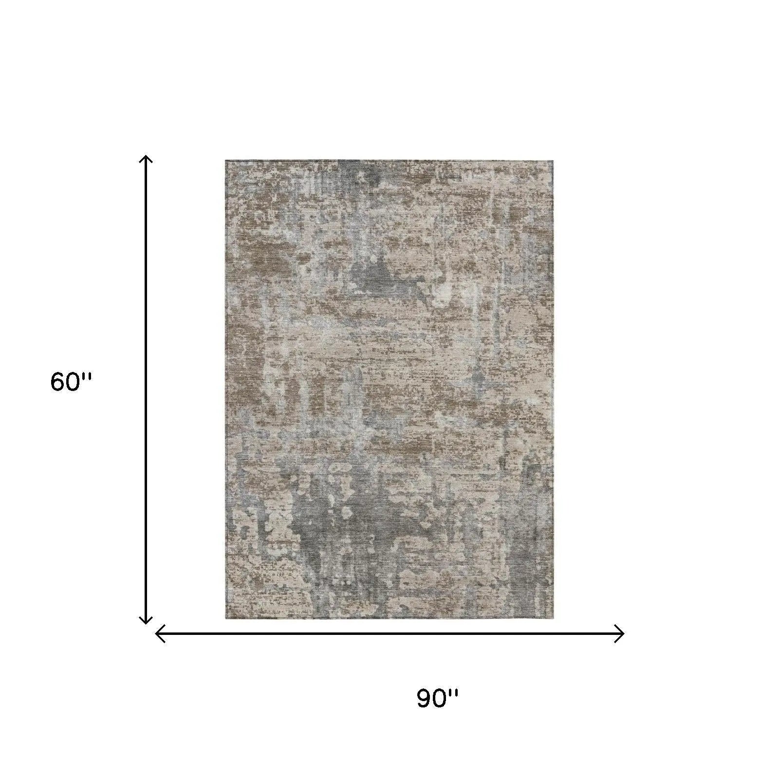 5' X 8' Khaki And Brown Abstract Washable Indoor Outdoor Area Rug Homeroots Outdoor