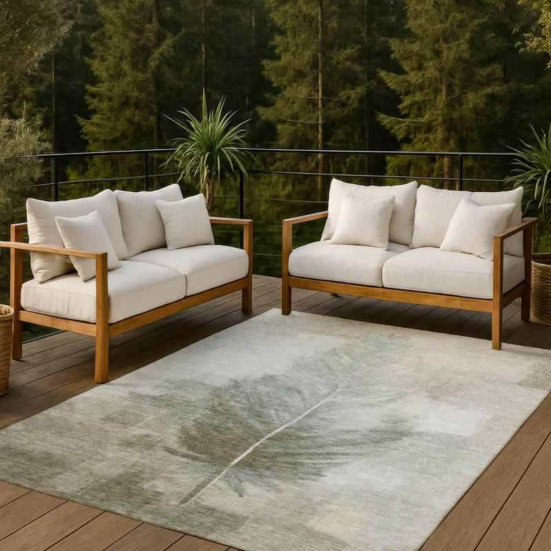 5' X 8' Khaki And Brown Botanical Leaves Washable Indoor Outdoor Area Rug Homeroots Outdoor