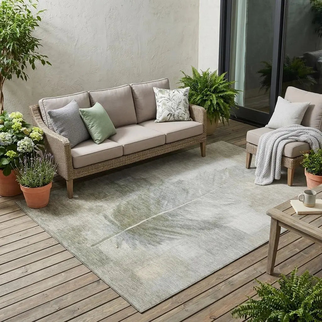 5' X 8' Khaki And Brown Botanical Leaves Washable Indoor Outdoor Area Rug Homeroots Outdoor