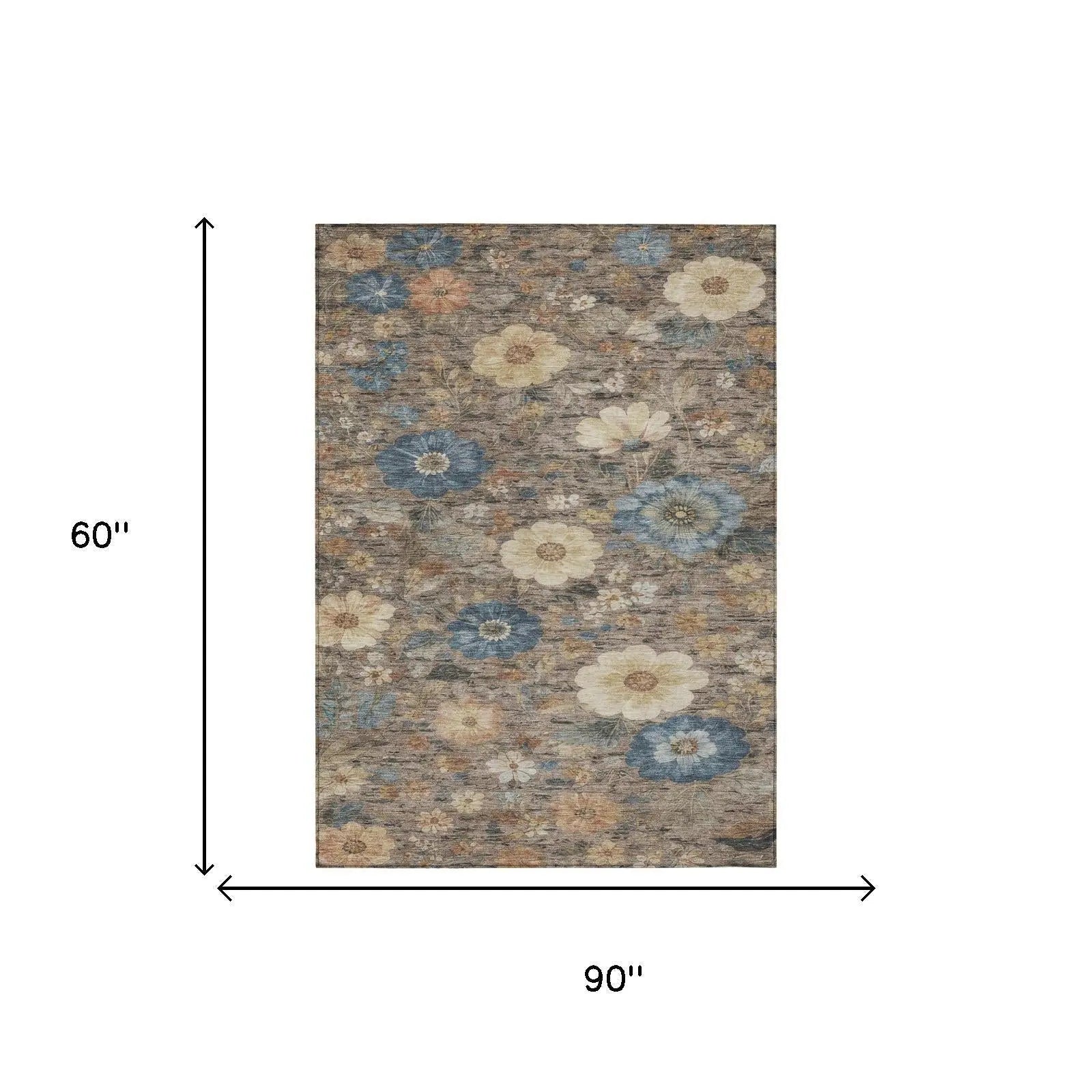 5' X 8' Khaki And Brown Floral Washable Indoor Outdoor Area Rug Homeroots Outdoor