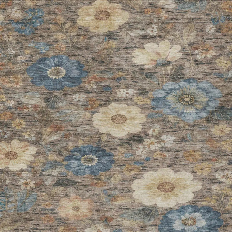 5' X 8' Khaki And Brown Floral Washable Indoor Outdoor Area Rug Homeroots Outdoor