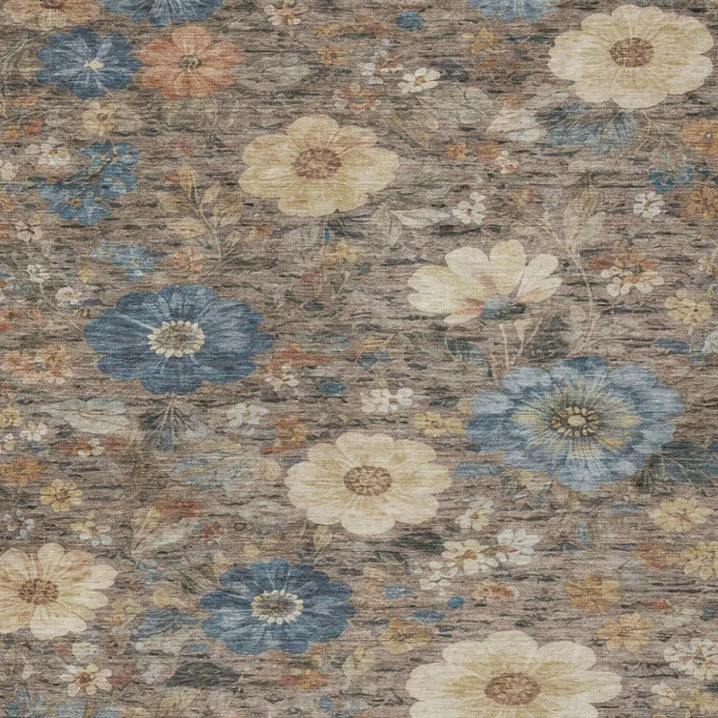 5' X 8' Khaki And Brown Floral Washable Indoor Outdoor Area Rug Homeroots Outdoor