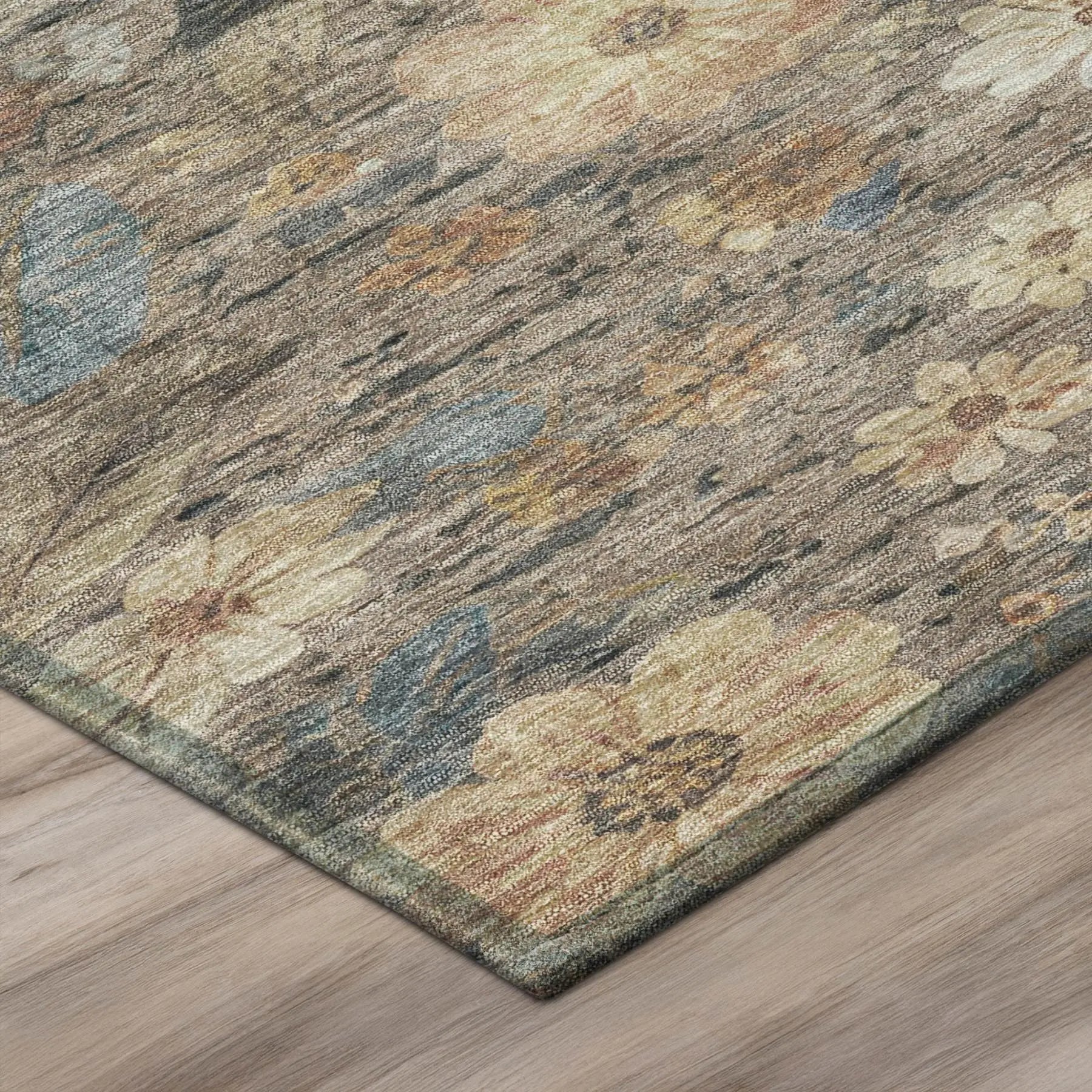 5' X 8' Khaki And Brown Floral Washable Indoor Outdoor Area Rug Homeroots Outdoor