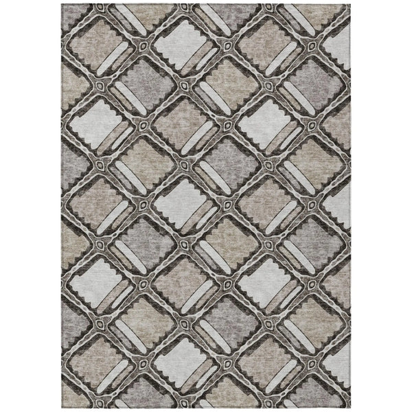 5' X 8' Khaki And Brown Geometric Washable Indoor Outdoor Area Rug Homeroots Outdoor