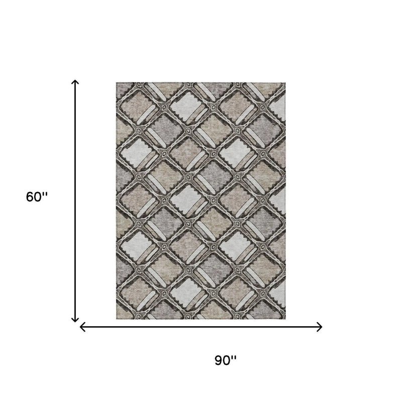 5' X 8' Khaki And Brown Geometric Washable Indoor Outdoor Area Rug Homeroots Outdoor