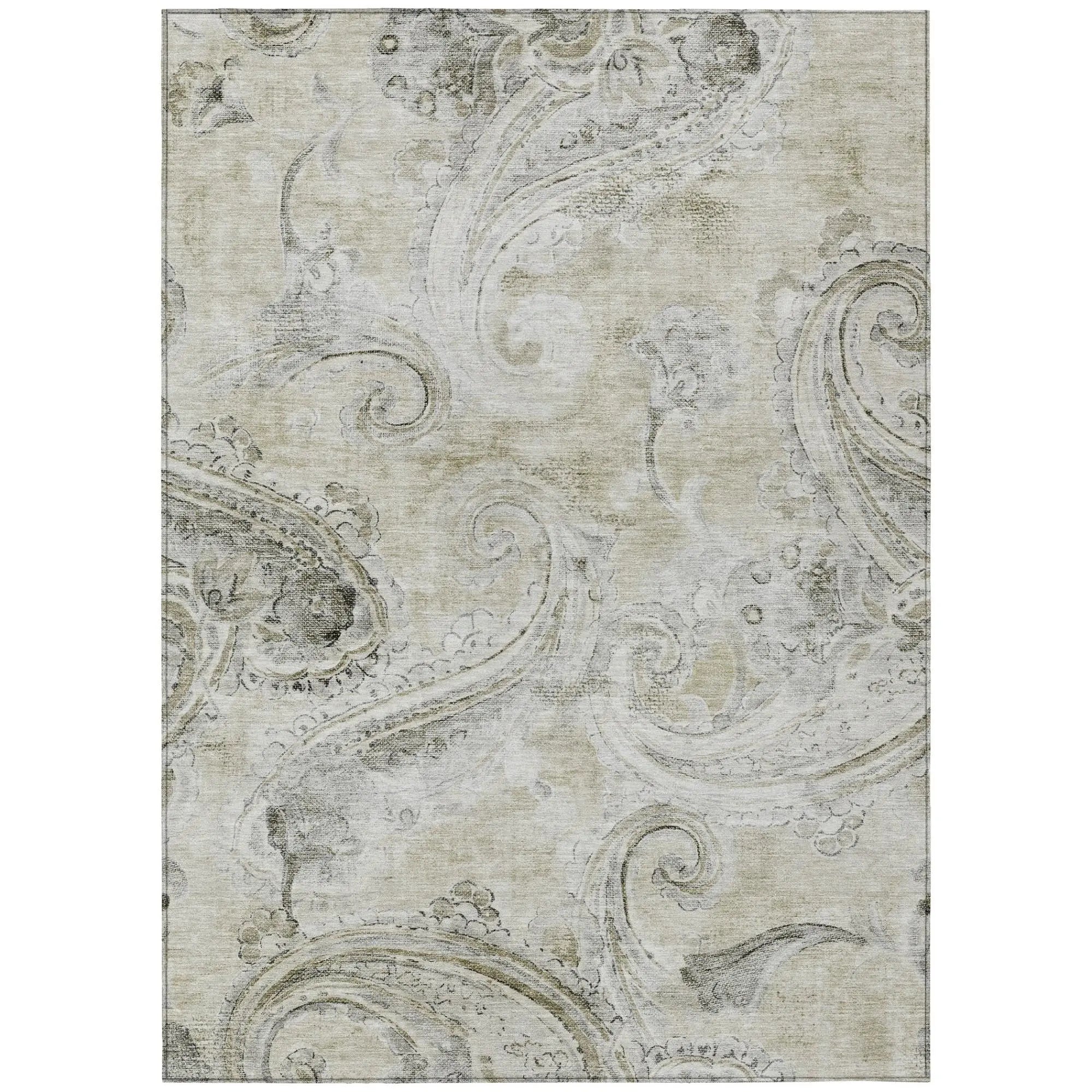 5' X 8' Khaki And Brown Paisley Washable Indoor Outdoor Area Rug Homeroots Outdoor