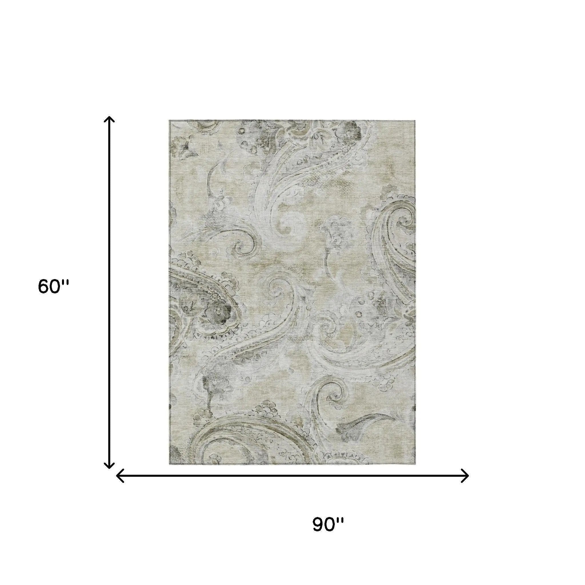 5' X 8' Khaki And Brown Paisley Washable Indoor Outdoor Area Rug Homeroots Outdoor