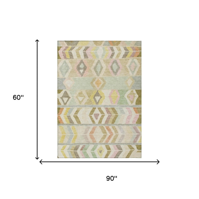5' X 8' Khaki And Brown Tribal Washable Indoor Outdoor Area Rug Homeroots Outdoor