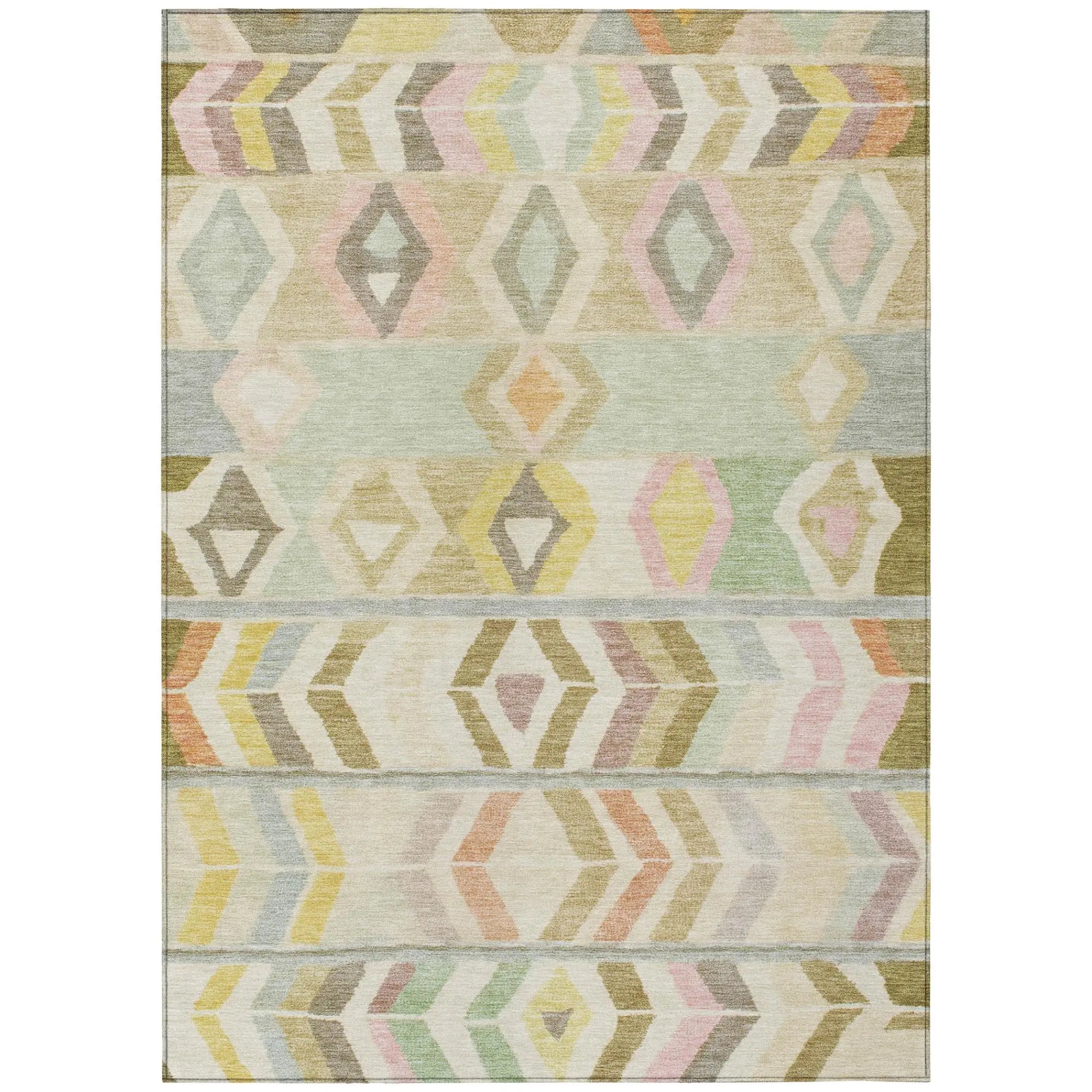 5' X 8' Khaki And Brown Tribal Washable Indoor Outdoor Area Rug Homeroots Outdoor