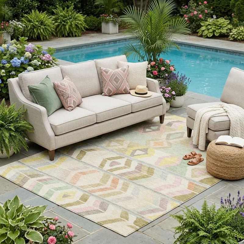 5' X 8' Khaki And Brown Tribal Washable Indoor Outdoor Area Rug Homeroots Outdoor