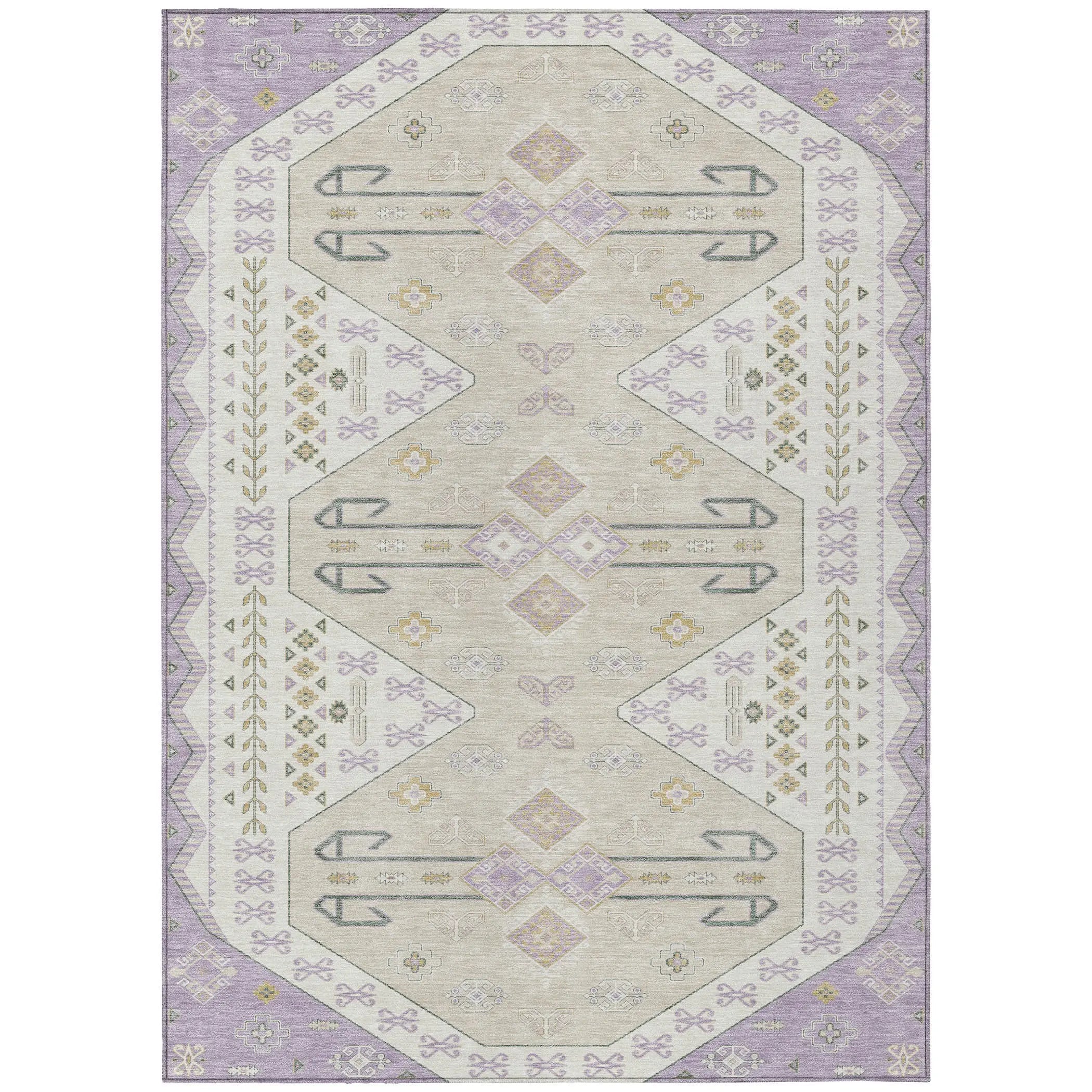 5' X 8' Lavender And Gold Geometric Washable Indoor Outdoor Area Rug Homeroots Outdoor