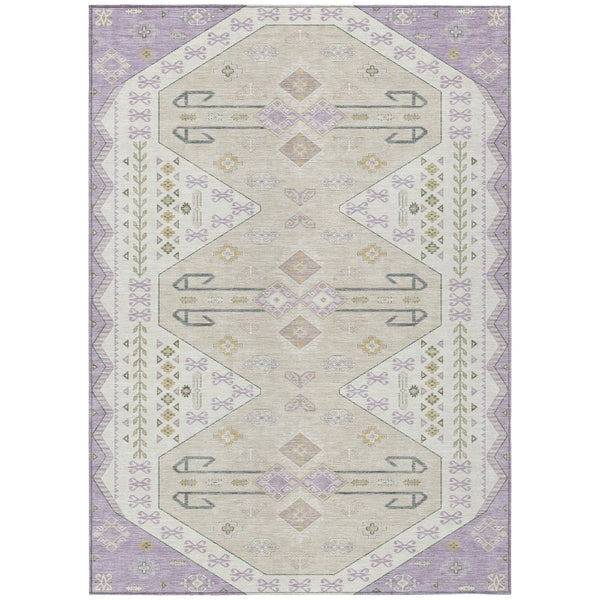 5' X 8' Lavender And Gold Geometric Washable Indoor Outdoor Area Rug Homeroots Outdoor