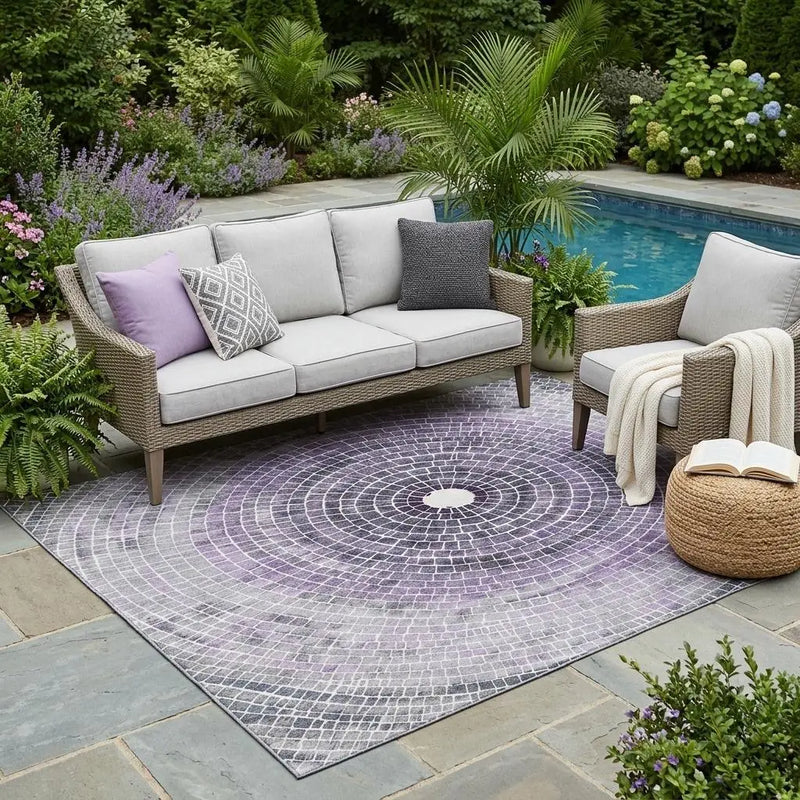 5' X 8' Lavender And Gray Geometric Washable Indoor Outdoor Area Rug Homeroots Outdoor