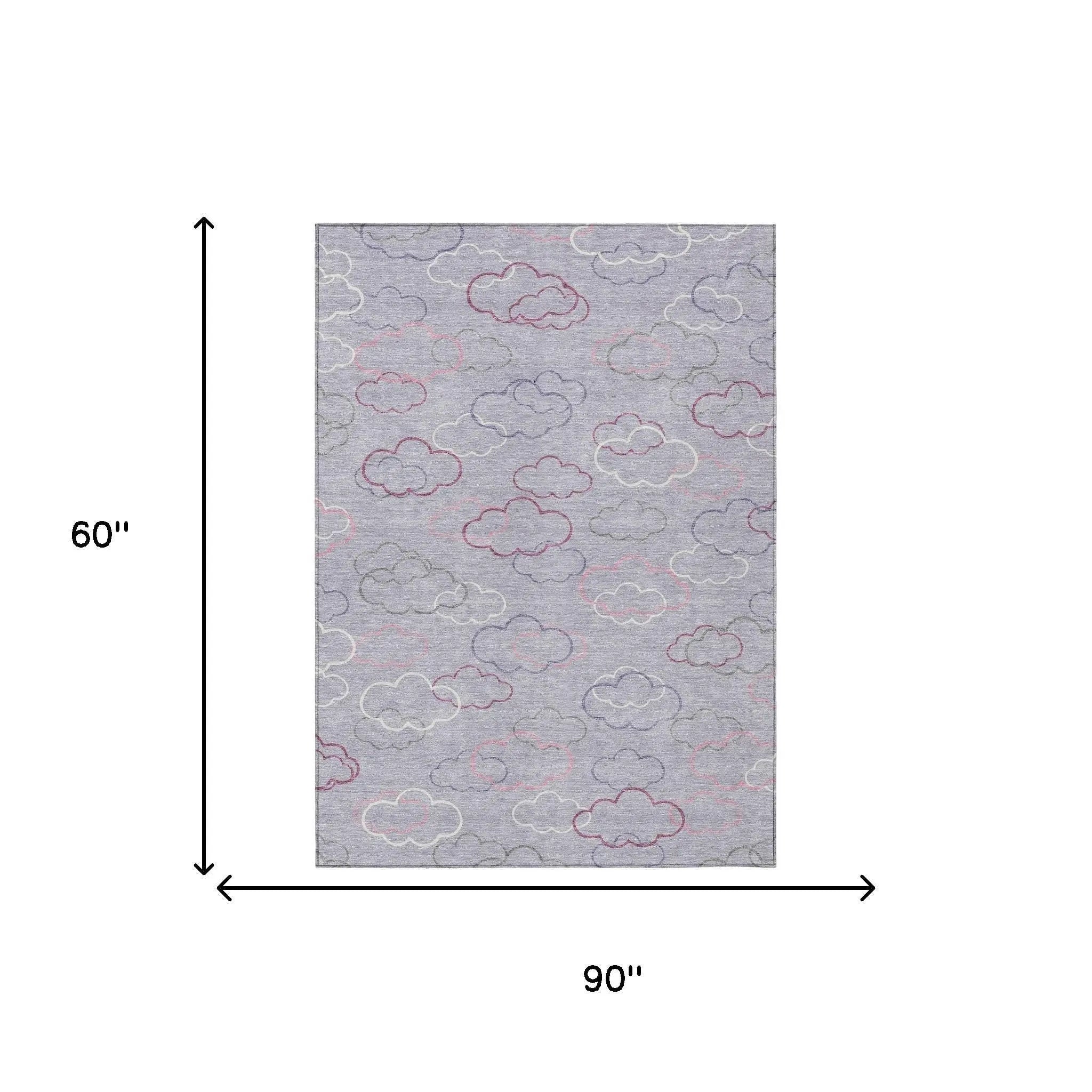 5' X 8' Lavender And Ivory Abstract Washable Indoor Outdoor Area Rug Homeroots Outdoor