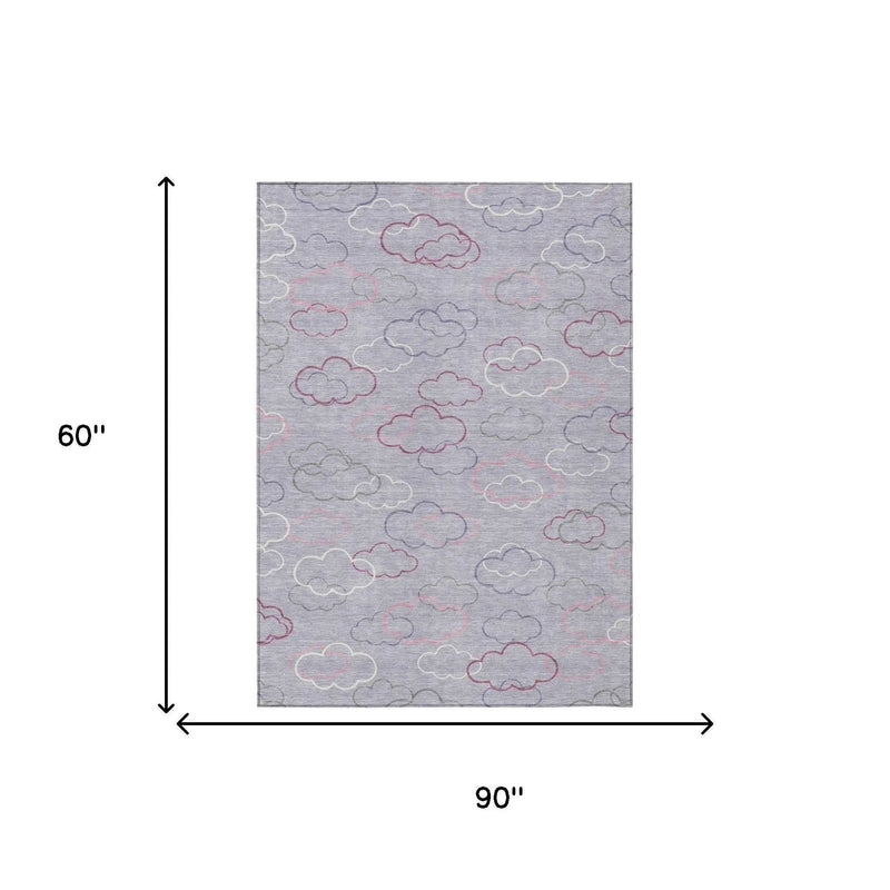 5' X 8' Lavender And Ivory Abstract Washable Indoor Outdoor Area Rug Homeroots Outdoor