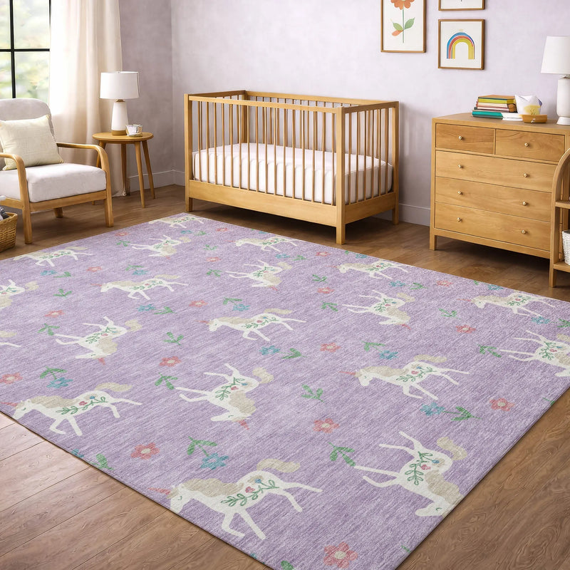 5' X 8' Lavender And Ivory Floral Washable Indoor Outdoor Area Rug Homeroots Outdoor