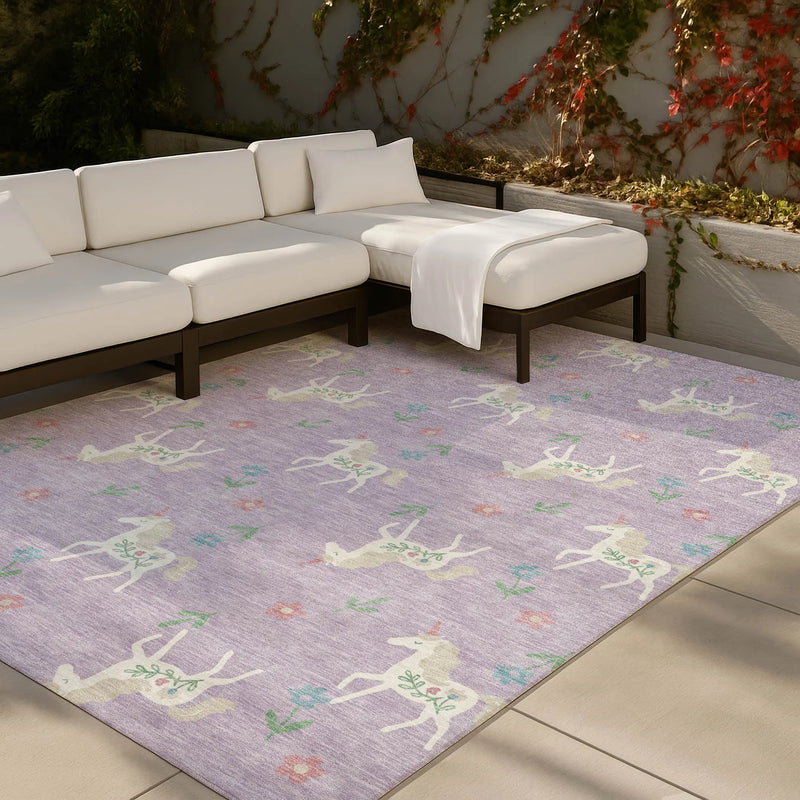 5' X 8' Lavender And Ivory Floral Washable Indoor Outdoor Area Rug Homeroots Outdoor