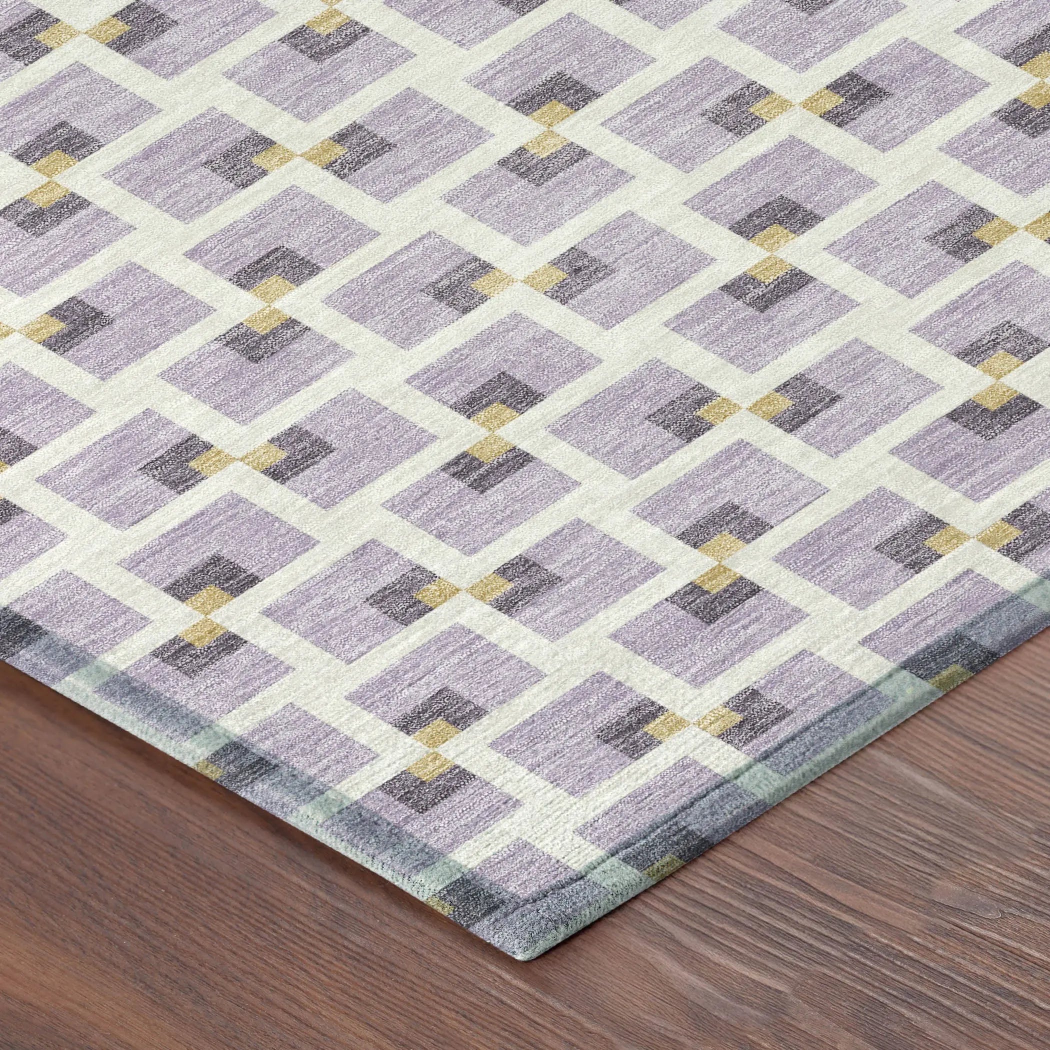 5' X 8' Lavender And Ivory Geometric Washable Indoor Outdoor Area Rug Homeroots Outdoor
