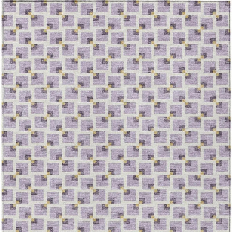 5' X 8' Lavender And Ivory Geometric Washable Indoor Outdoor Area Rug Homeroots Outdoor