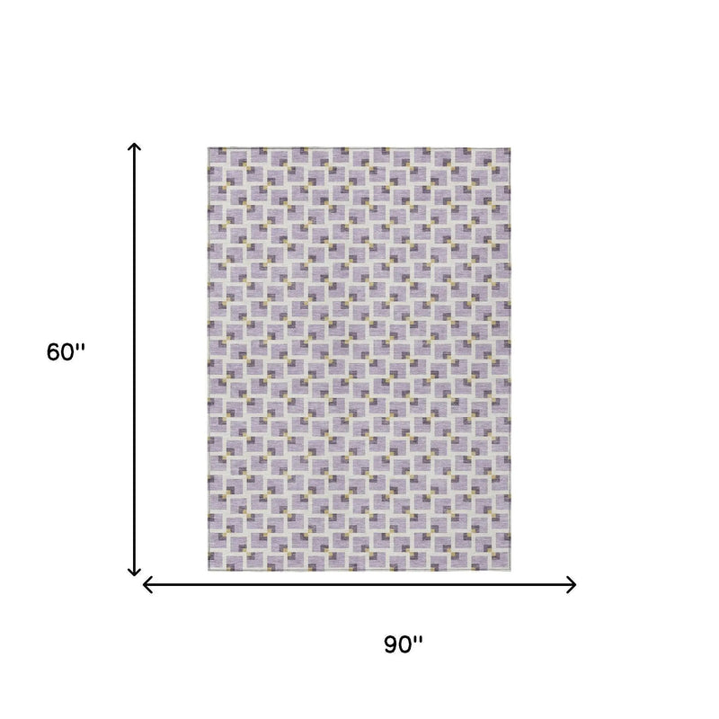 5' X 8' Lavender And Ivory Geometric Washable Indoor Outdoor Area Rug Homeroots Outdoor