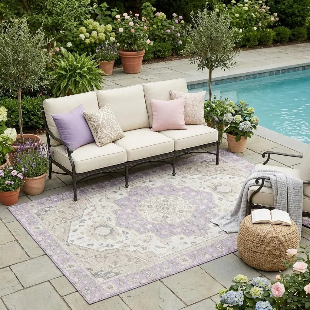 5' X 8' Lavender And Orange Oriental Washable Indoor Outdoor Area Rug Homeroots Outdoor