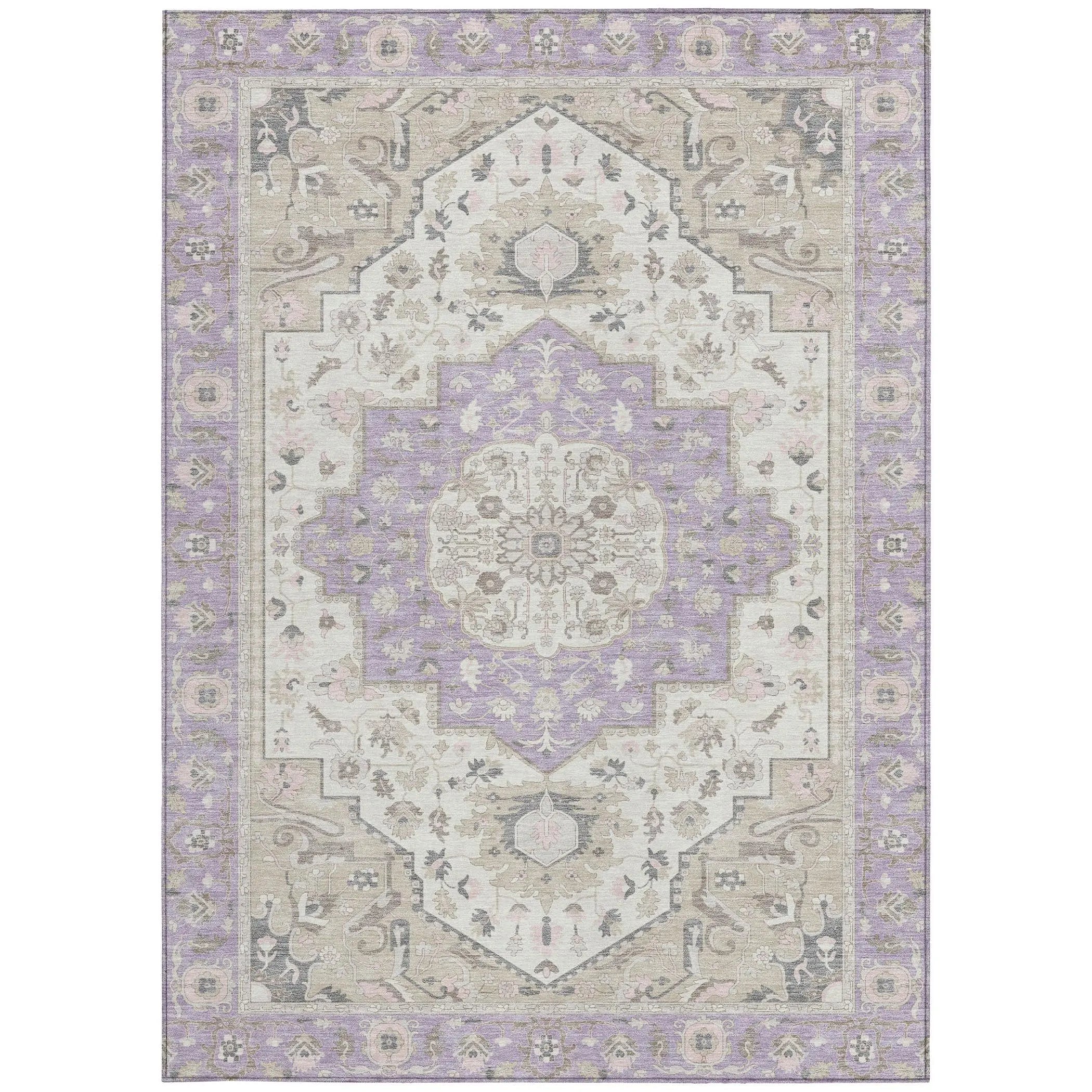 5' X 8' Lavender And Orange Oriental Washable Indoor Outdoor Area Rug Homeroots Outdoor