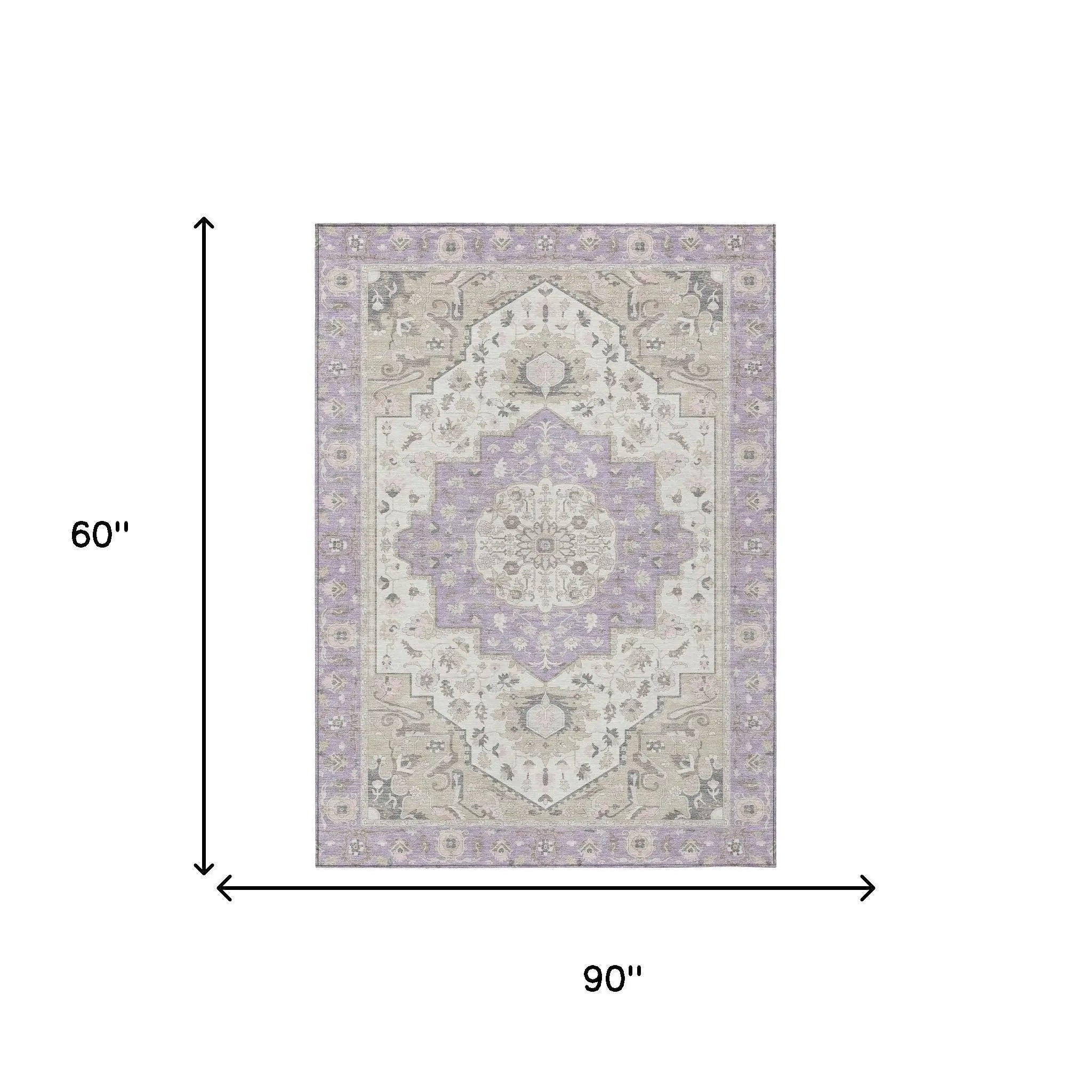 5' X 8' Lavender And Orange Oriental Washable Indoor Outdoor Area Rug Homeroots Outdoor