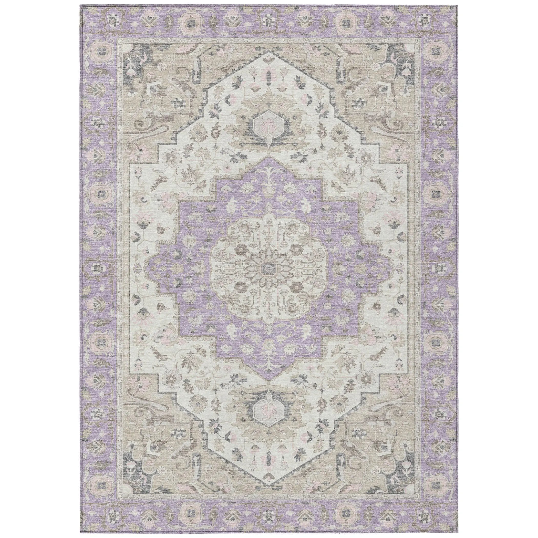 5' X 8' Lavender And Orange Oriental Washable Indoor Outdoor Area Rug Homeroots Outdoor