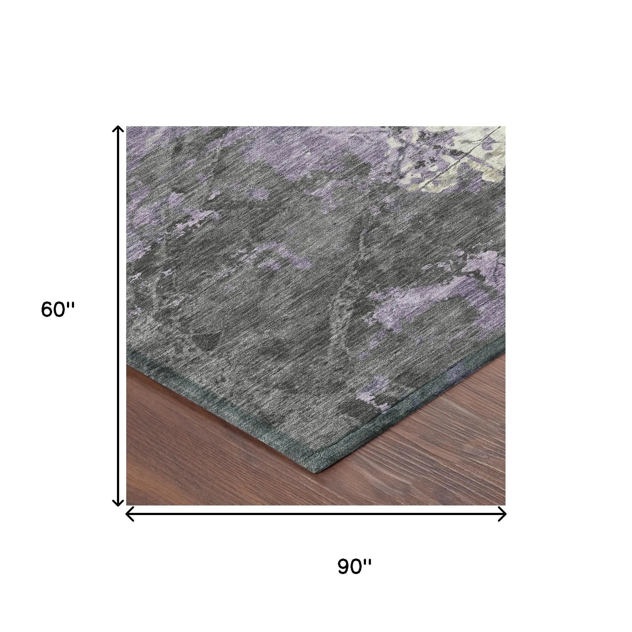 5' X 8' Lavender And Plum Abstract Washable Indoor Outdoor Area Rug Homeroots Outdoor