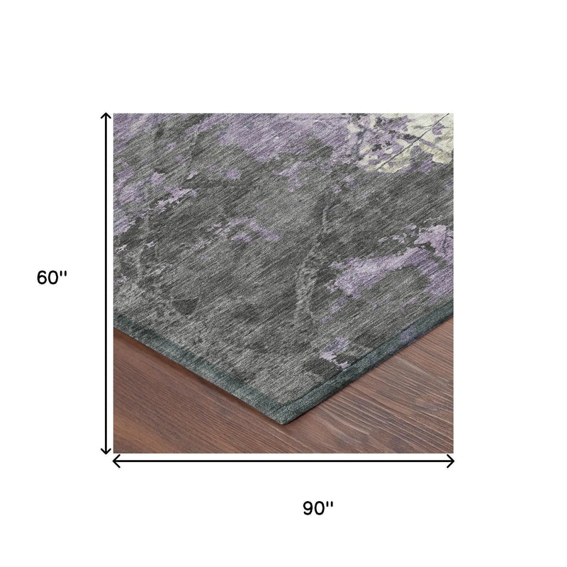 5' X 8' Lavender And Plum Abstract Washable Indoor Outdoor Area Rug Homeroots Outdoor