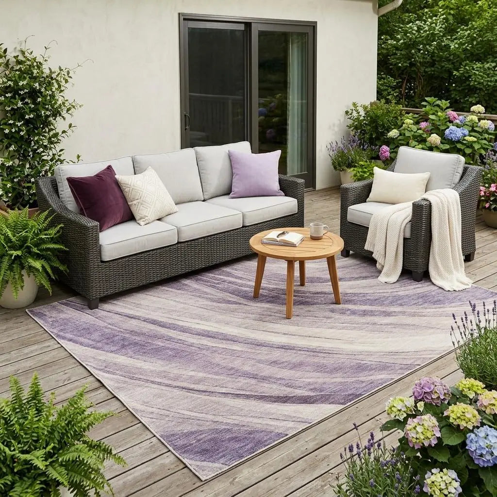 5' X 8' Lavender And Purple Abstract Washable Indoor Outdoor Area Rug Homeroots Outdoor