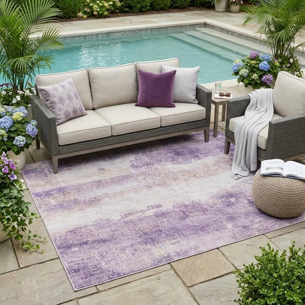 5' X 8' Lavender And Purple Abstract Washable Indoor Outdoor Area Rug Homeroots Outdoor