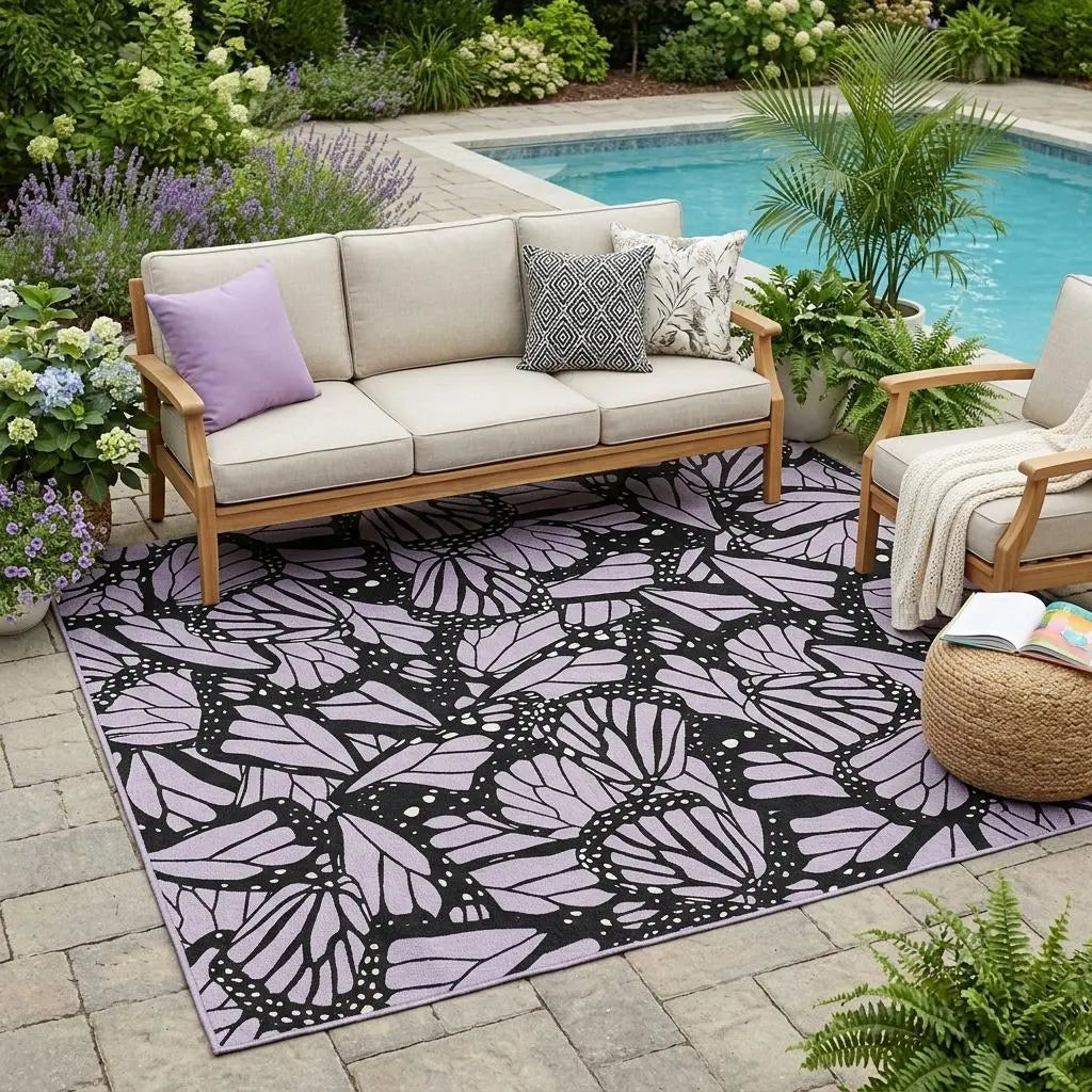 5' X 8' Lavender And Purple Animal Print Washable Indoor Outdoor Area Rug Homeroots Outdoor