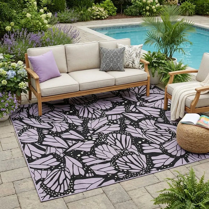 5' X 8' Lavender And Purple Animal Print Washable Indoor Outdoor Area Rug Homeroots Outdoor