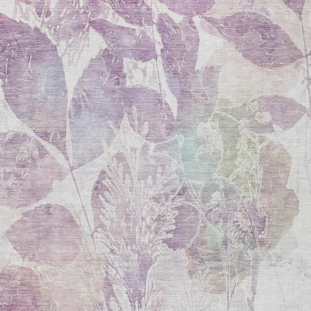 5' X 8' Lavender And Purple Botanical Leaves Washable Indoor Outdoor Area Rug Homeroots Outdoor