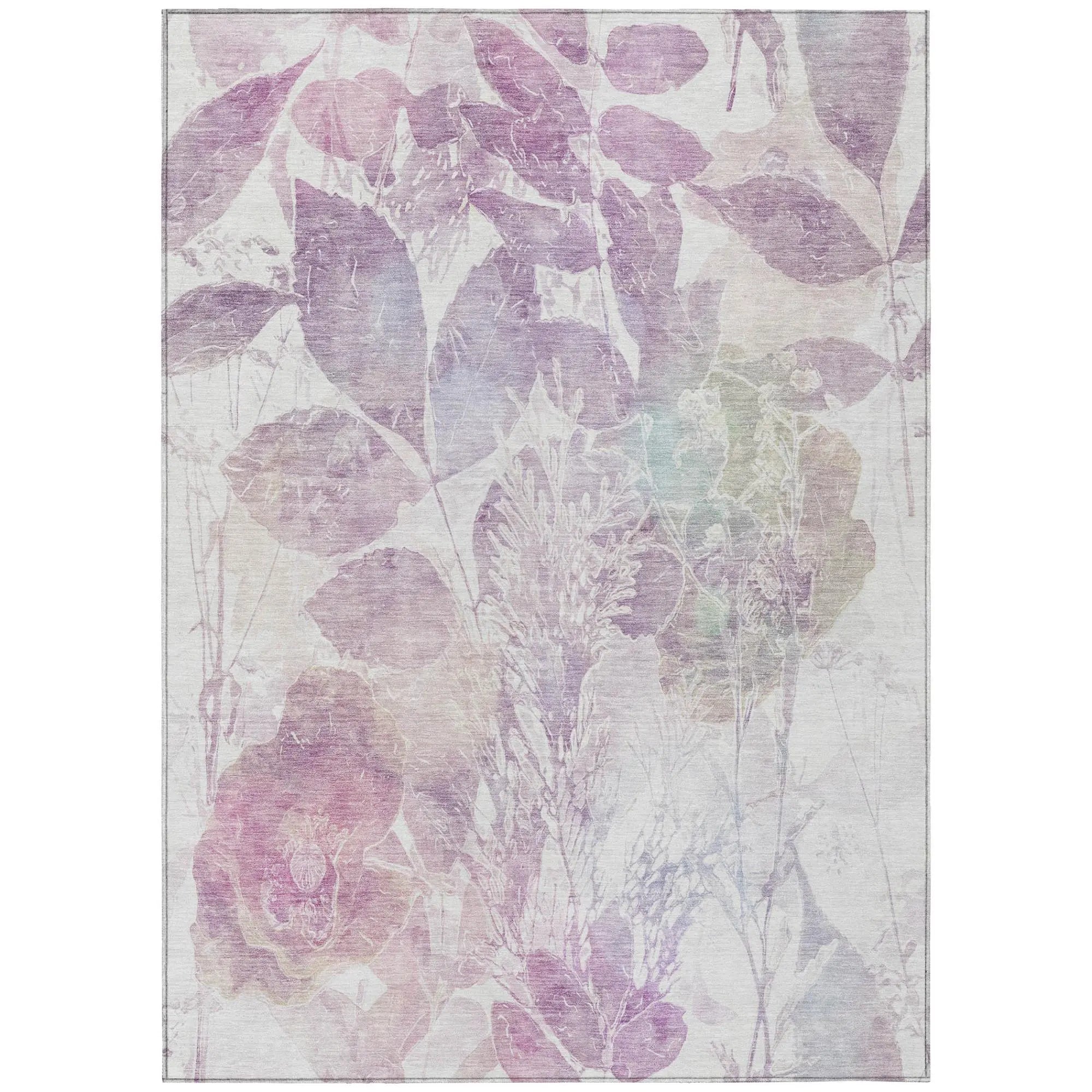5' X 8' Lavender And Purple Botanical Leaves Washable Indoor Outdoor Area Rug Homeroots Outdoor