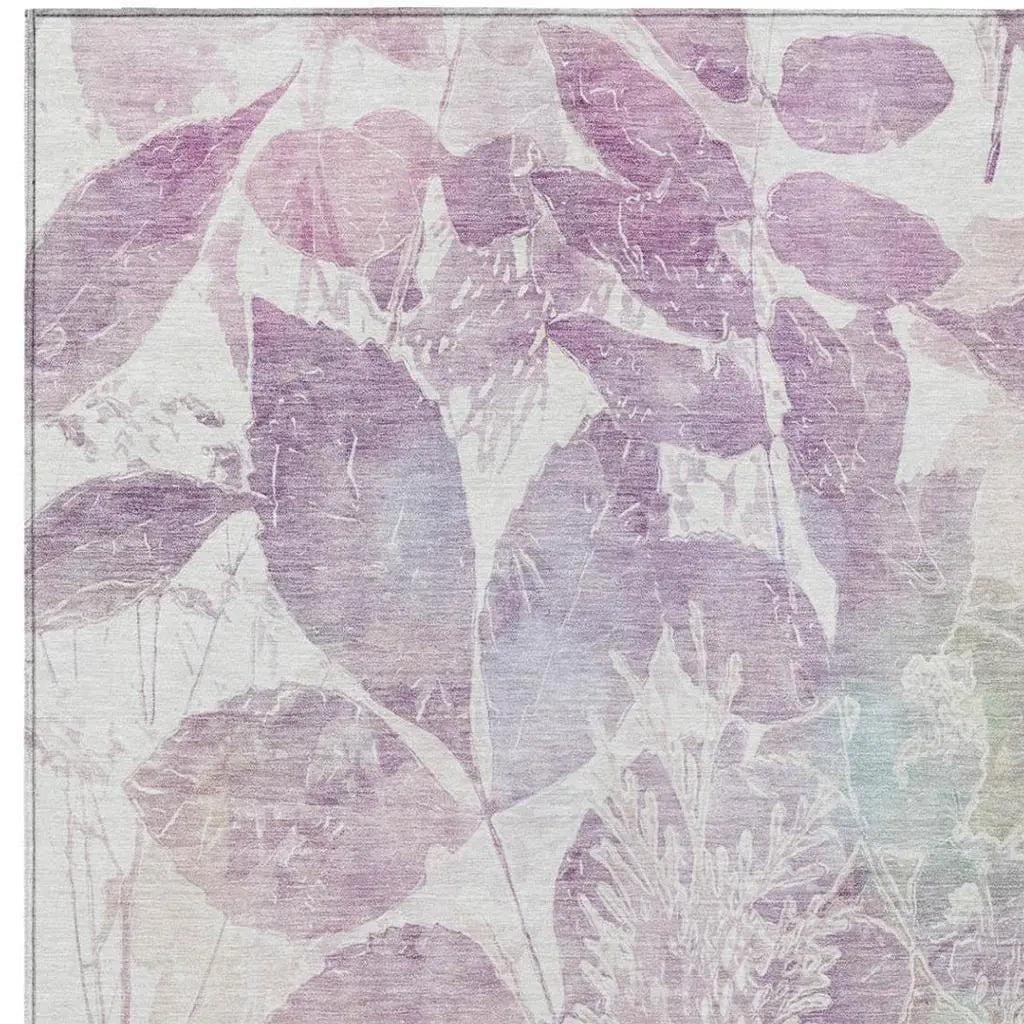 5' X 8' Lavender And Purple Botanical Leaves Washable Indoor Outdoor Area Rug Homeroots Outdoor