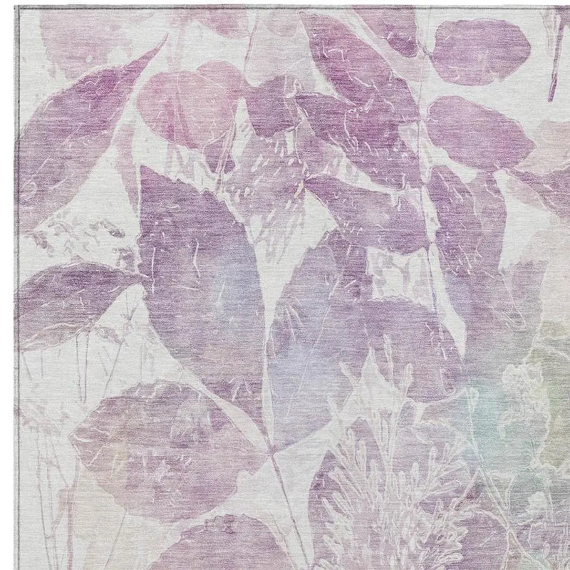 5' X 8' Lavender And Purple Botanical Leaves Washable Indoor Outdoor Area Rug Homeroots Outdoor