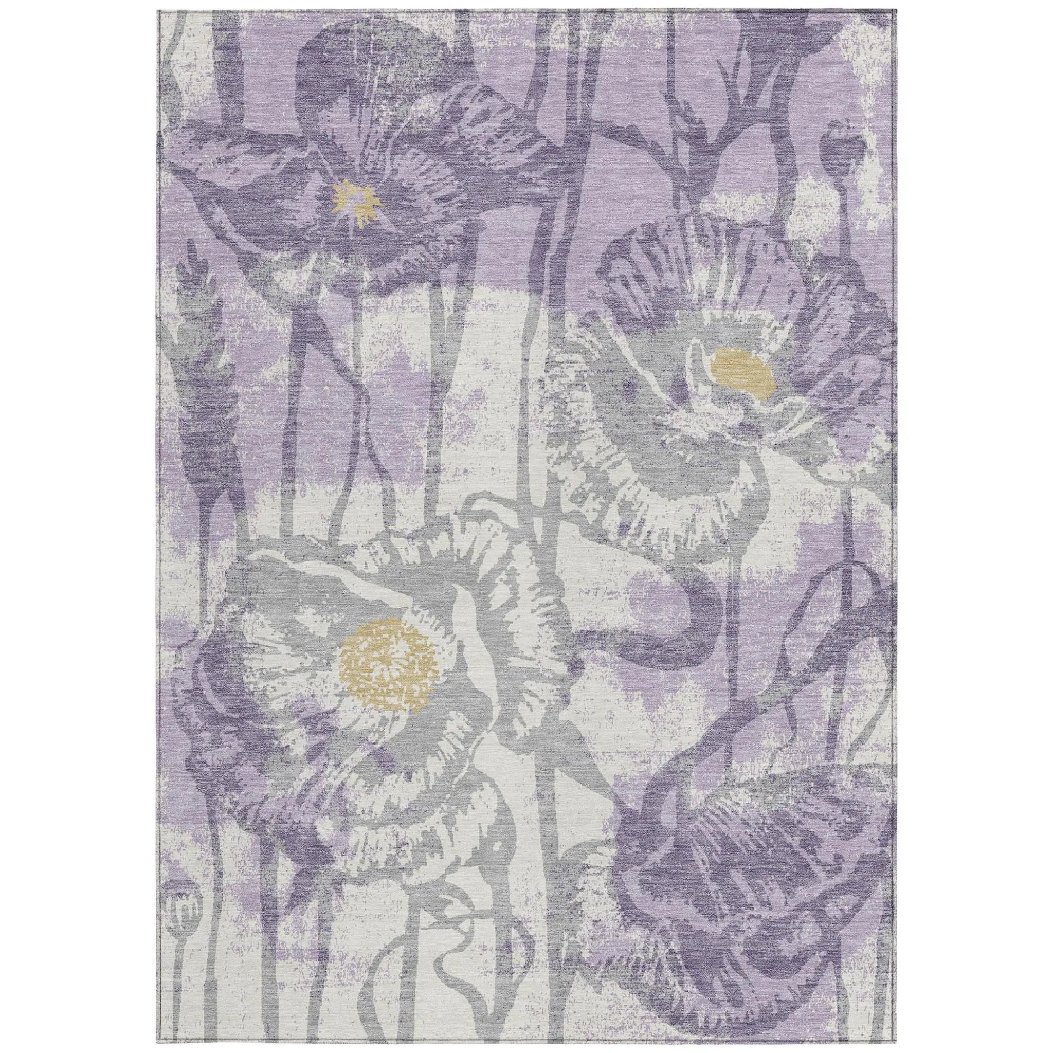 5' X 8' Lavender And Purple Floral Washable Indoor Outdoor Area Rug Homeroots Outdoor