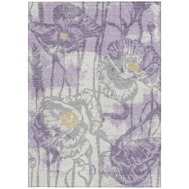 5' X 8' Lavender And Purple Floral Washable Indoor Outdoor Area Rug Homeroots Outdoor