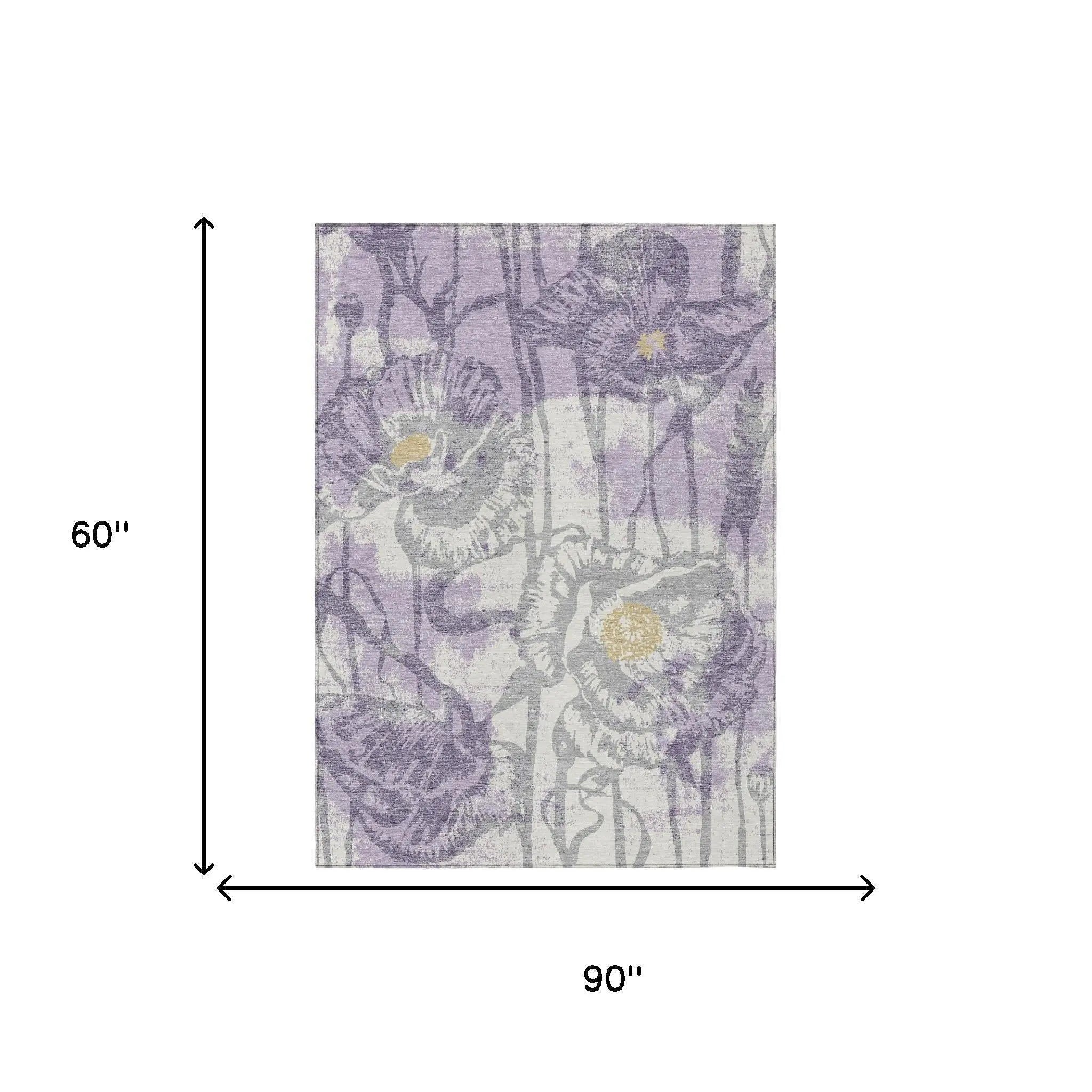 5' X 8' Lavender And Purple Floral Washable Indoor Outdoor Area Rug Homeroots Outdoor
