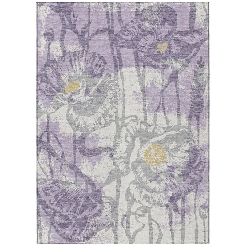 5' X 8' Lavender And Purple Floral Washable Indoor Outdoor Area Rug Homeroots Outdoor