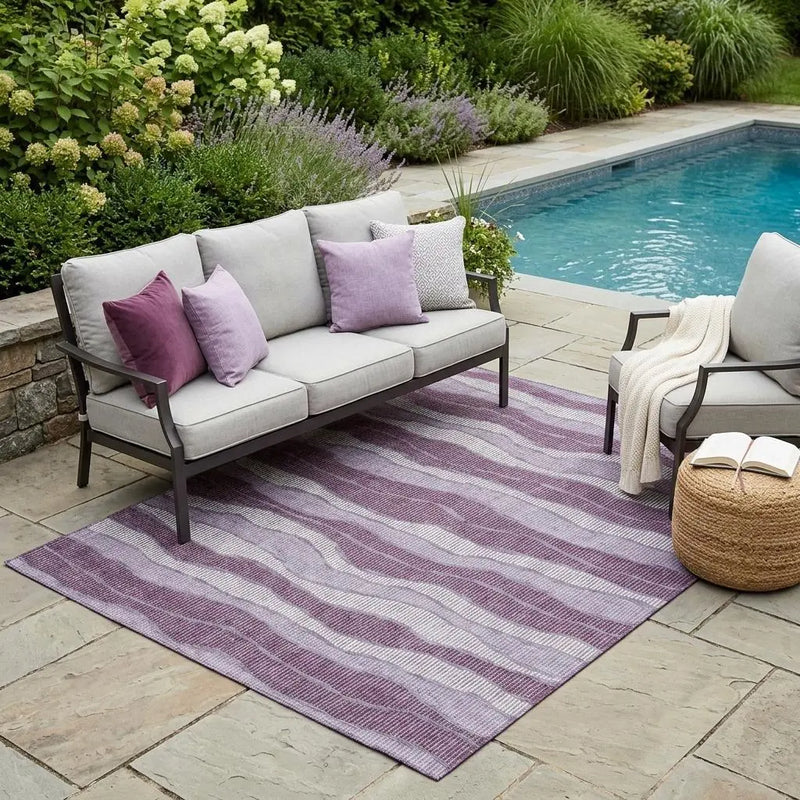 5' X 8' Lilac And Purple Striped Washable Indoor Outdoor Area Rug Homeroots Outdoor