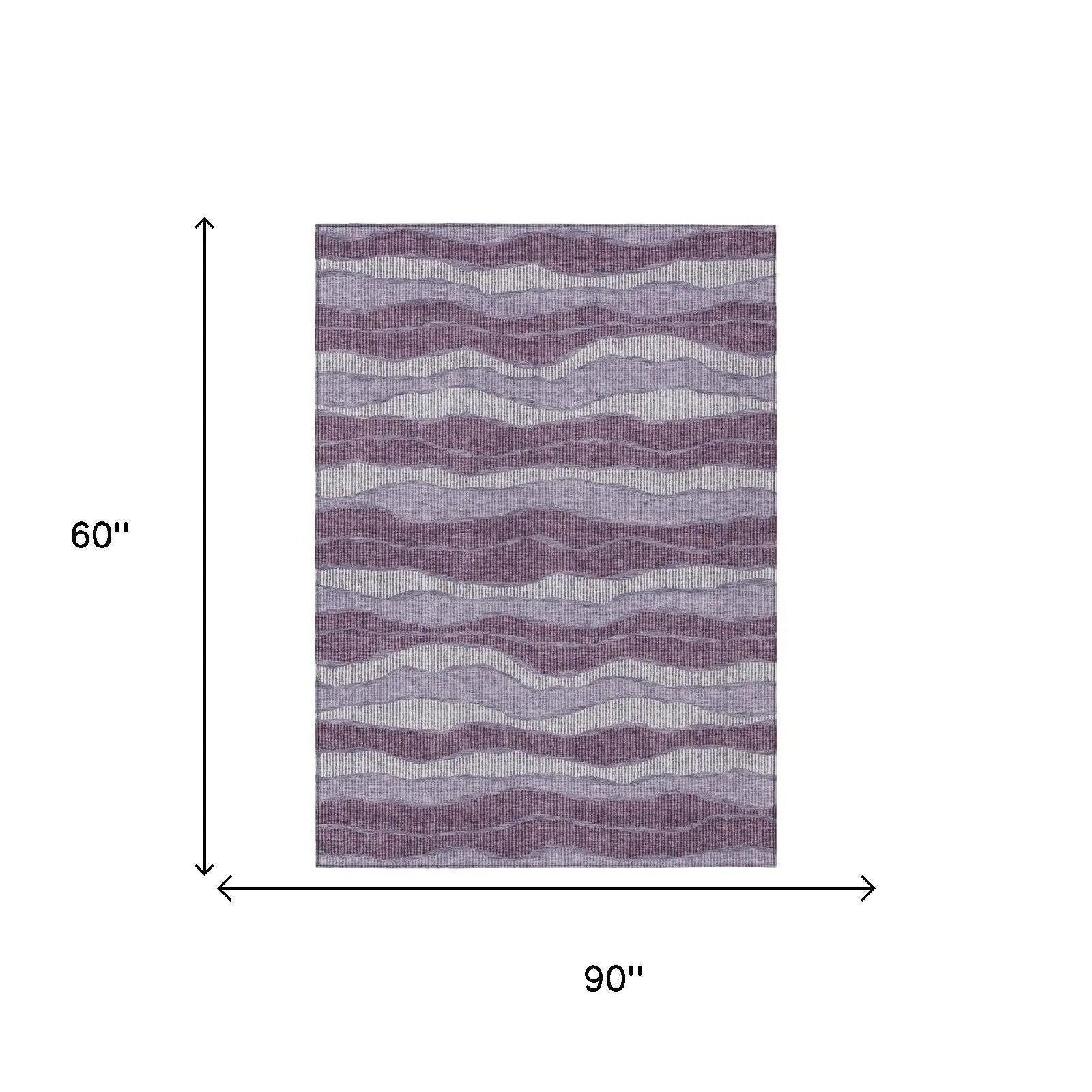 5' X 8' Lilac And Purple Striped Washable Indoor Outdoor Area Rug Homeroots Outdoor