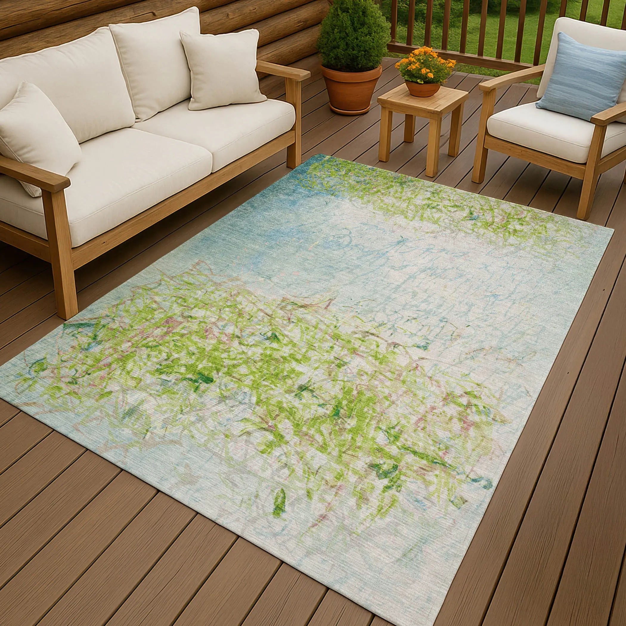 5' X 8' Lime Green And Ivory Abstract Washable Indoor Outdoor Area Rug Homeroots Outdoor