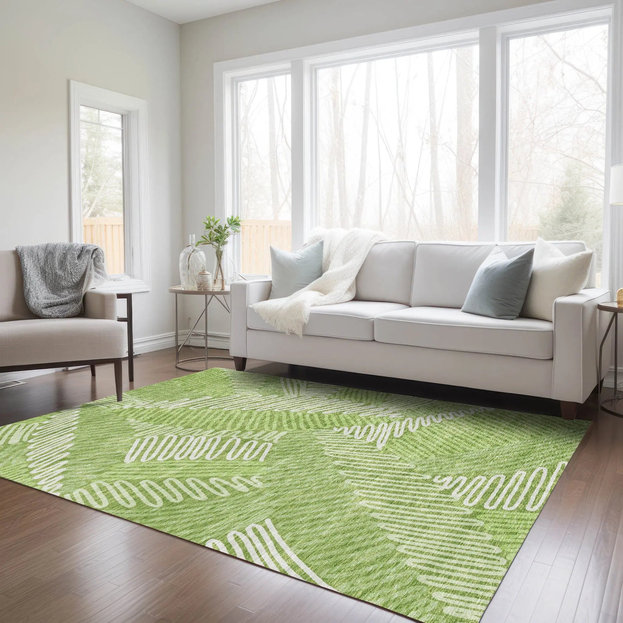 5' X 8' Lime Green And Ivory Floral Washable Indoor Outdoor Area Rug Homeroots Outdoor