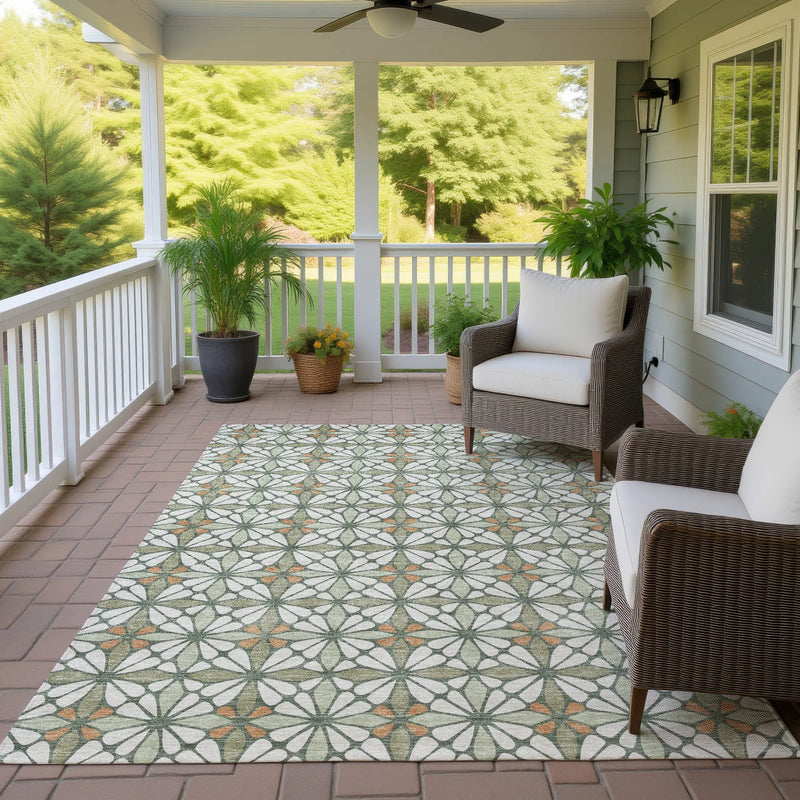 5' X 8' Linen And Beige Geometric Washable Indoor Outdoor Area Rug Homeroots Outdoor