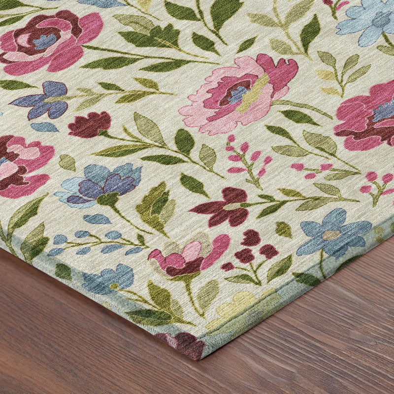 5' X 8' Linen And Blush Floral Washable Indoor Outdoor Area Rug Homeroots Outdoor