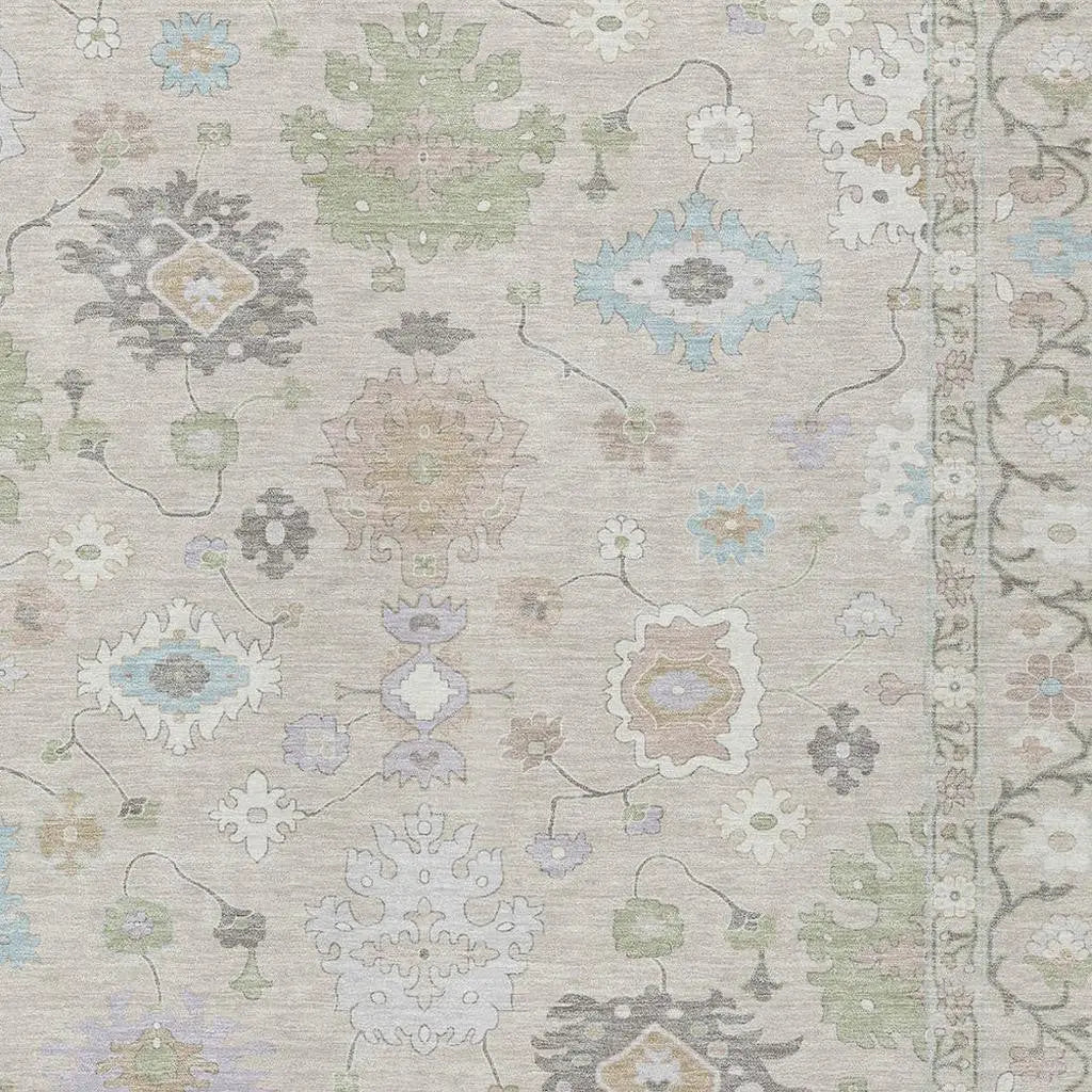 5' X 8' Linen And Fern Green Oriental Washable Indoor Outdoor Area Rug Homeroots Outdoor