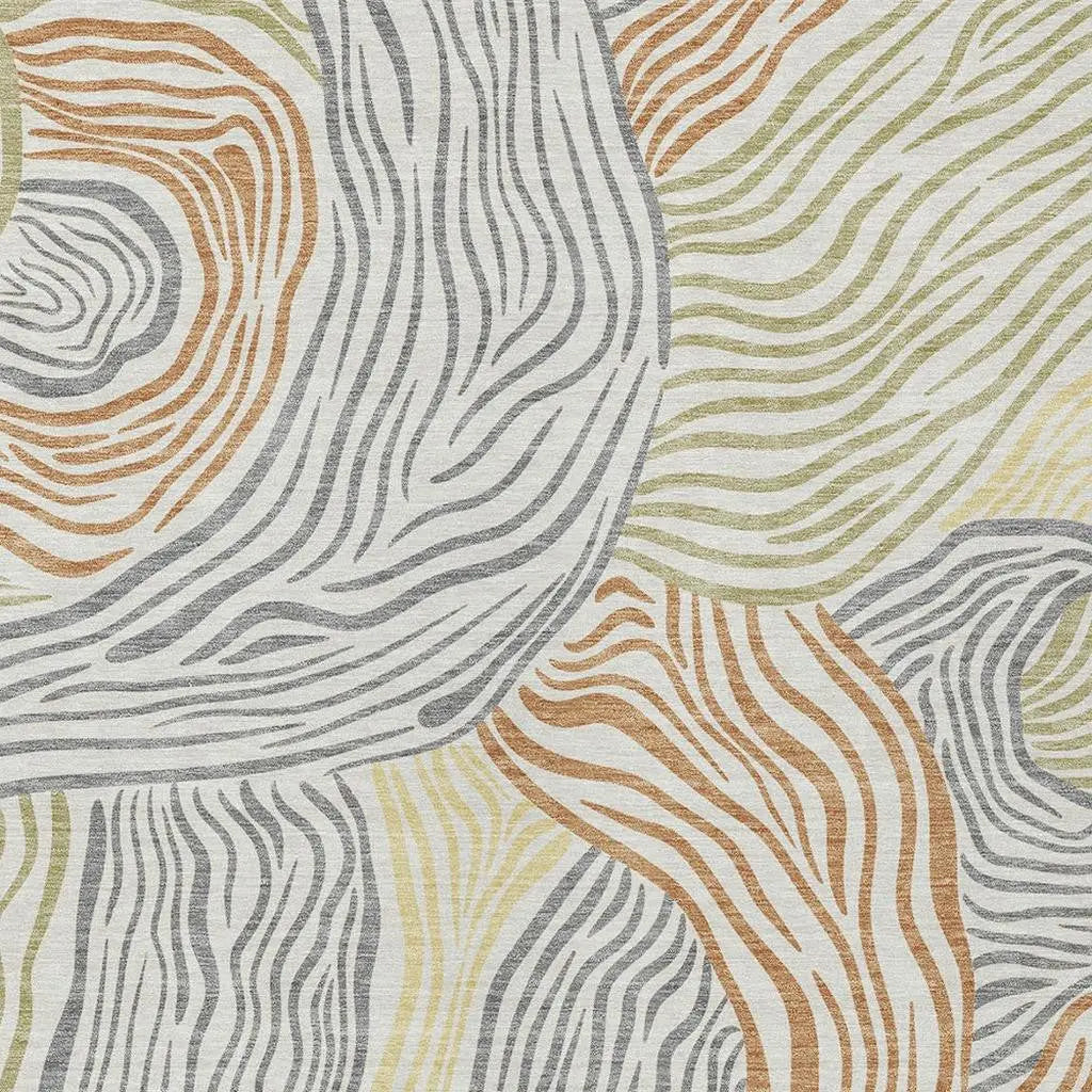 5' X 8' Linen And Green Ikat Washable Indoor Outdoor Area Rug Homeroots Outdoor